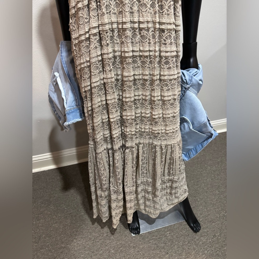 Mocha Brown Stretch Lace Bohemian Strapless Maxi Dress New Sz XL - Picture 3 of 8